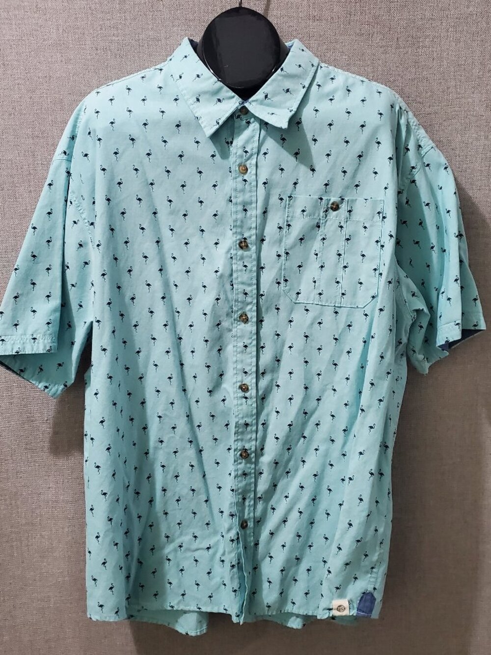 Free Planet Men's 3X Light Blue Flamingo Print Short Sleeve Button Down Shirt